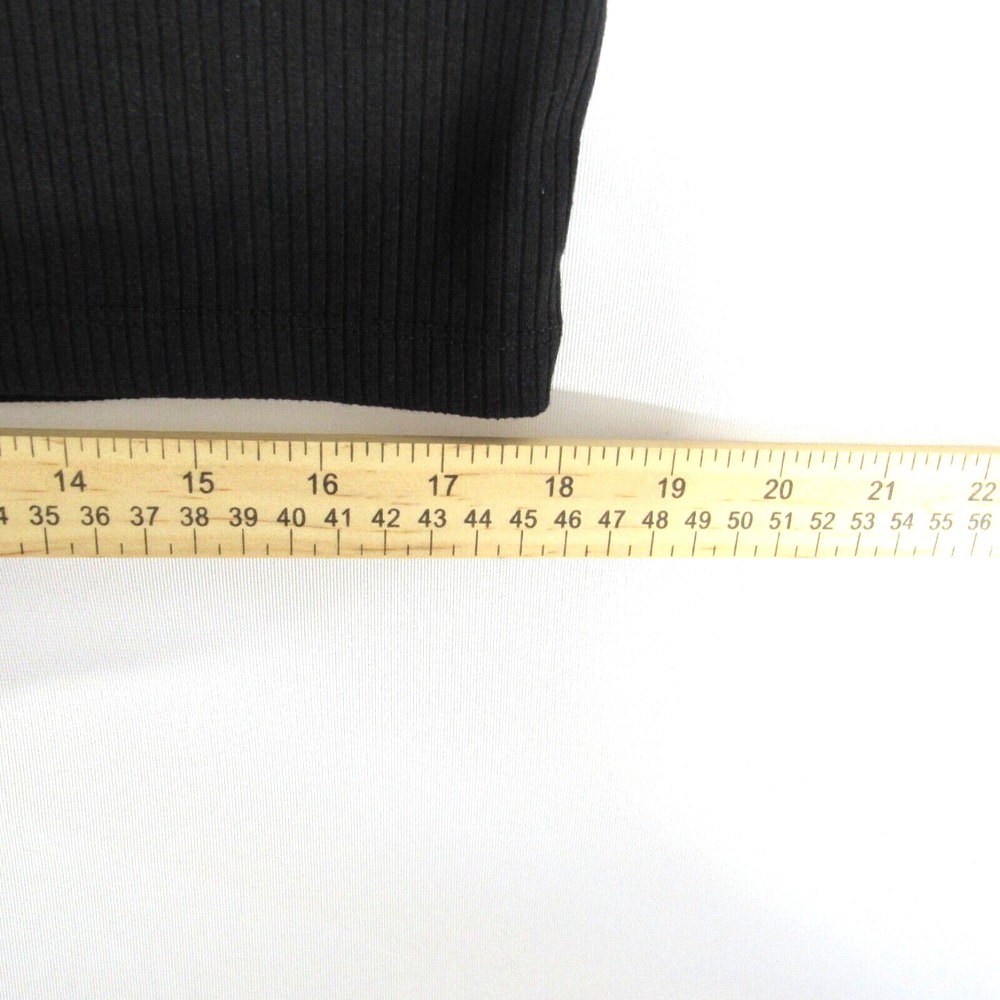 Good Luck Gem Black Ribbed Knit Bodycon Square Neck V Slit Dress Women's Size L - Picture 10 of 10